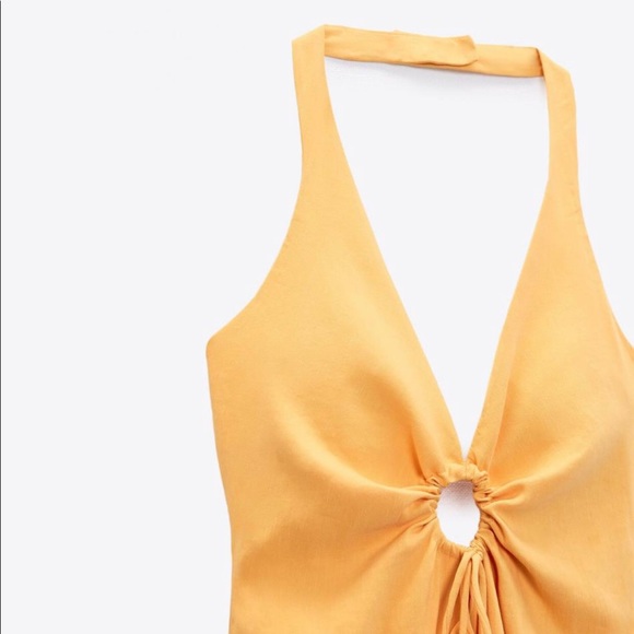 ZARA Cut Out Linen Blend Dress - Tangerine - Picture 2 of 5